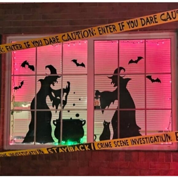 Halloween Decorations Window Clings Decor Extra Large Witches with Black Cat Bat - Picture 4 of 4